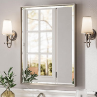 QueenFun 24x32 Inch Beveled Framed Bathroom Mirror Anti-Rust, Brushed Nickel Metal Frame Bathroom Vanity Mirror for Wall, Vertical/Horizontal Wall-Mounted Mirror New in Box $199