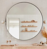 Ebern Designs 36" Round Brushed Nickel Framed Wall Mounted Bathroom Vanity Mirror New in Box $299