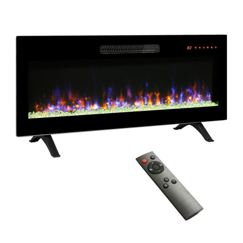 Symple Stuff 42 Inch Recessed Ultra Thin Tempered Glass Front Wall Mounted Electric Fireplace with Remote Control New In Box $399