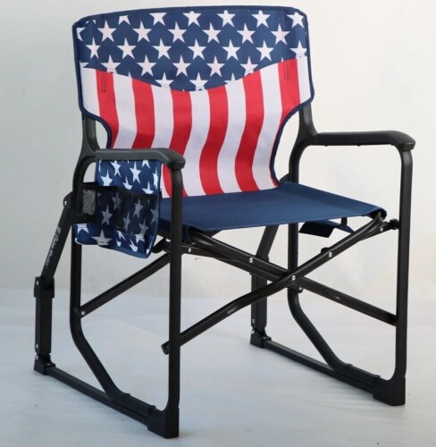 Seina Patriotic Outdoor Foldable Rocking Chair with Armrests, Cup Holder and Side Pocket, 300 lbs Capacity New In Box $99