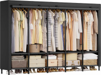 SONGMICS Wardrobe Closet, Heavy Duty Clothes Rack, Clothes Organizer, | 5 Hanging Rails, 10 Shelves, Clothes Organizer, for Bedroom, Ink Black New In Box $199