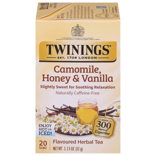 Twinings Camomile, Honey & Vanilla Herbal/ Lemon & Ginger Tea individually Wrapped Bags, Naturally Caffeine-Free, Enjoy Hot or Iced, 20 Teabags | Calming for Relaxation, Naturally Caffeine-Free, 20 Foil Lined Individually Wrapped Bags, Enjoy Hot or Iced /