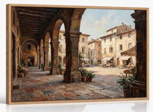 Astoria Grand European Courtyard Canvas Wall Art Oil Painting Print, 36"H x 48"W New in Box $199