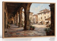 Astoria Grand European Courtyard Canvas Wall Art Oil Painting Print, 36"H x 48"W New in Box $199
