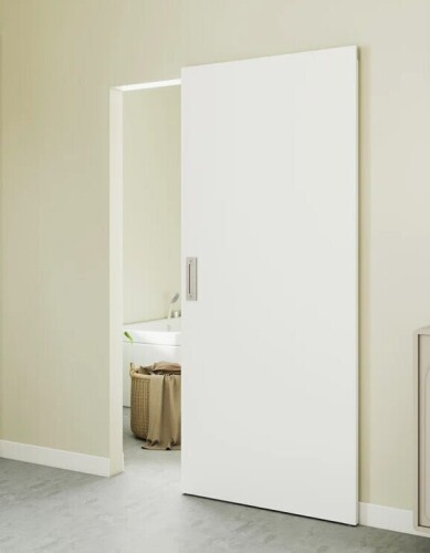 Jubest Concealed/Invisible Magic White Primed Flush Sliding Barn Doors With Installation Hardware Kit Including Double Sided Stain Nickel Flush Pulls 30" x 84" New in Box $599
