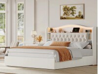 Ivy Bronx Queen Size Hydraulic Lift Up Storage Upholstered Platform Bed With LED Storage Headboard, Contemporary Style New in Box $599