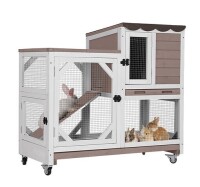 Aivituvin 2-Story Wooden Rabbit Hutch AIR7013, Rabbit House on Wheels - Mocca New in Box $399