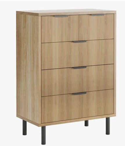 LatitudeRun Modern Fluted 5 Drawer Dresser with Metal Legs, Tall Bedroom Chest, Wood Storage Cabinet New in Box $499