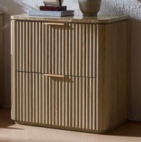 Latitude Run Nightstand 3-Sided Fluted Wood Bedside Table with 2 Drawers and Faux Marble Top New Open Box $399