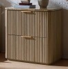 Latitude Run Nightstand 3-Sided Fluted Wood Bedside Table with 2 Drawers and Faux Marble Top New Open Box $399