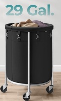 SONGMICS Laundry Basket, Rolling Steel Frame with 2 Locking Wheels, 110 L | Heavy-Duty Laundry Hamper Cart with Removable Bag, Ink Black and Metallic Silver, New In Box $79