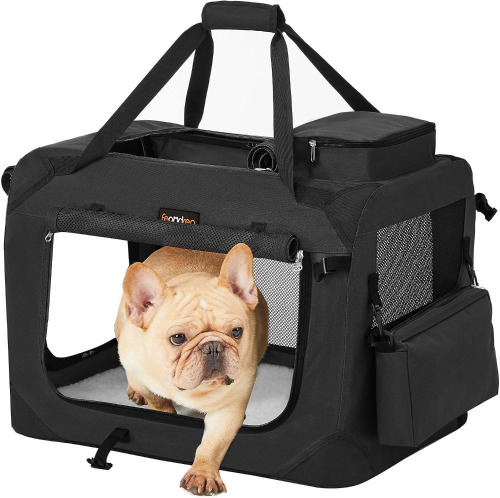 Feandrea Collapsible Soft Dog Crate, Portable Travel, 24 Inches | Dog Carrier Kennel with Safety Zippers for Living Room, Car, Travelling, Black New In Box $99