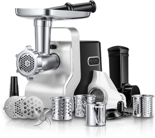FOHERE Electric Meat Grinder Heavy Duty - 5 in1 Meat Grinders for Home Use - 3000W Max Powerful - Sausage Stuffer with 3 Stainless Steel Grinding Plates $199