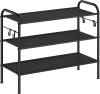 SONGMICS Shoe Rack, 3-Tier Shoe Organiser, Fabric Shoe Shelf Storage with 4 Hooks, Holds up to 12 Pairs of Shoes, Height-Adjustable Shoe Rack for Entryway, Hallway, Closet, Easy Assembly, Ink Black New In Box $79