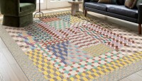 Kokia 9x12 ft. Modern Geometric Washable Rug for Living Room Colorful Bauhaus | Non-Slip Stain-Resistant Low Pile Patchwork Area Rug for Bedroom, Dining Room, Kids Playroom Similar to Picture New In Box $299