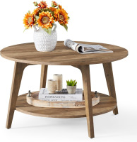 VASAGLE MAEZO Collection - Round Coffee Table, 2-Tier Center Table with Storage, Tapered Legs, Curved Transitions, 31.5 Dia. x 17.7 H Inches, Easy Assembly, for Living Room, Honey Brown New In Box $199