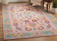 Kokia 9x12 ft. Pink Living Room Area Rug Rose Washable Non Slip Oushak Vintage | Bold Color Stain Resistant Soft Low Pile Oriental Floral Print Rug New In Box $299
