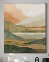 SIGNLEADER Extra Large Wall Art Fabric Print - Watercolor Landscape Art Multicolor Mountain Horizon Contemporary Artwork Decor for Living Room or Bedroom - "Frame Assembly Required (Unfinished Frame)", 60" H x 46" W New In Box $299