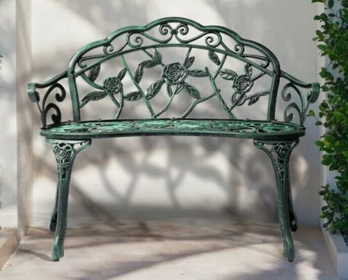 Lark Manor&trade; Elegant Aeruginous Cast Aluminum Patio Bench New In Box $299
