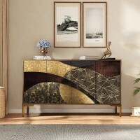 Everly Quinn Shundrea 4 Door Sideboard, Black/Multicolor Design, New Floor Model $2,499