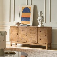 Jayden Creation Kamis Seadrift Wood 60" Sideboard with Hexagonal Embellishments and Solid Wood Legs, New in Box $799