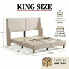 Mercer41 Melaya Wingback Upholstered Platform Bed Frame, King Size, Cream, New in Box $1,299