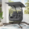 Arlmont & Co. Valoris 2 Person Egg Chair with Canopy, Porch Swing with Stand and Cushion, Gray, New Open Box $799