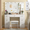 Latitude Run Greyden Makeup Vanity with Large Lighted Mirror, 7 Drawers and Outlets, Stool Included, for Bedroom, White, New in Box $499