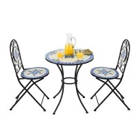 Alpine Corporation Blue and Beige 3-Piece Mosaic Bistro Set, New Shelf Pull $399
