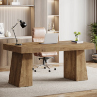Millwood Pines Wolbach 55 Inches Executive Desk with Double Trapezoid Base, Light Brown, New in Box $399