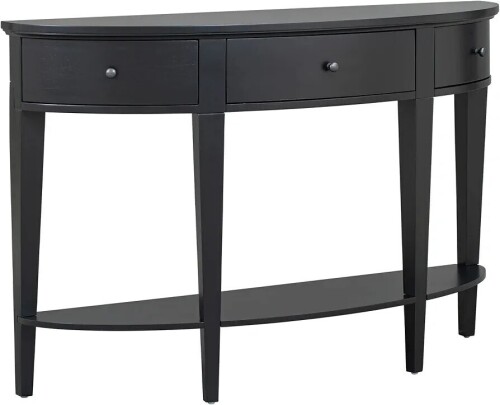Flieks Modern Curved Console Table Sofa Table with 3 Drawers and 1 Shelf, Black, New in Box $299