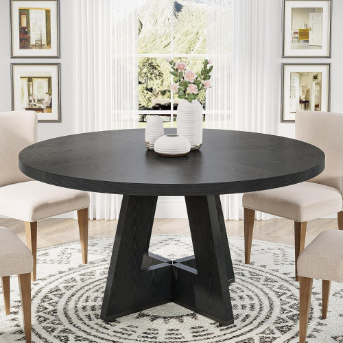 Tribesigns 47 inch Round Dining Table Wood Kitchen Table for Dining Room, 47" Dinner Room Tables for 4-6, Farmhouse Accent Furniture with Wooden Tabletop and Cross Base, Black $299