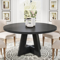 Tribesigns 47 inch Round Dining Table Wood Kitchen Table for Dining Room, 47" Dinner Room Tables for 4-6, Farmhouse Accent Furniture with Wooden Tabletop and Cross Base, Black $299