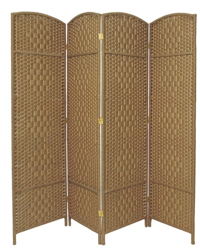 Oriental Furniture 6 ft. Tall Diamond Weave Fiber Room Divider - Natural (4 Panels): Oriental Furniture Privacy Screen, No Assembly $299
