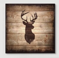 IDEA4WALL "Square Deer With Antler On Wood Board Texture Background Giclee" Canvas, 24" x 24" New In Box $99