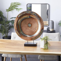 Deco 79 Metal Geometric Decorative Sculpture Home Decor Statue with Black Stand, Accent Figurine 25" x 6" x 30", Copper | Decorative Plate Large Weathered Disk Home Decor Statue With Elevated Black Stand Statue Figurine New In Box $199