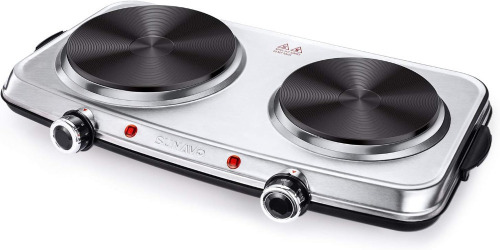 Sunavo Hot Plates for Cooking, 1800W Electric Double Burner with Handles, 6 Power Levels Stainless Steel Hot Plate for Kitchen Camping RV Cast Iron On Working $99