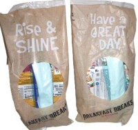 Breakfast Breaks Breakfast Kit Includes Cinnamon Toast Crunch, 1 oz, Mini Animal Cinnamon Graham Crackers, .9 oz, Suncup Apple Juice, 4.3 oz / Breakfast Breaks Breakfast Kit Includes Honey Cheerios, 1 oz, Strawberry Bites Crackers, 1.1 oz, Suncup Fruit Pu