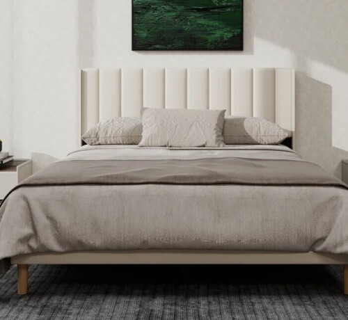 George Oliver Upholstered Platform Bed Frame With Wingback in Beige Queen Size New Open Box $599