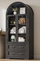 Charlton Home Black Arched Display Cabinets, 71'' H Tall Storage Cabinet With Glass Doors & Adjustable Shelves, New in Box $599