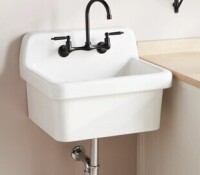 Signature Hardware Jessamy 24" Wall Mounted Single Basin Vitreous China Utility Sink with Double Faucet Holes at 8" Centers New in Box $699