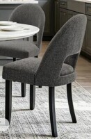 Corrigan Studio Linen Upholstered Dining Chairs with Curved High Back and Solid Wood Legs in Gray New in Box