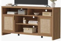 East Urban Home 63"W Modern Boho Rattan Tv Stand With Storage Cabinet And Adjustable Shelves, Entertainment Center New in Box $499