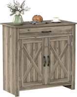 HOMCOM Farmhouse Sideboard Buffet Cabinet Barn Door Gray | Coffee Bar Cabinet, Drawer, Adjustable Shelf, New Open Box $399
