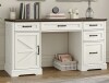 August Grove Deanjelo 57" Farmhouse Computer Desk with Outlet and 5 Drawers&Filing Cabinet,Large Storage Cabinet for Home Office,Off White/Rustic Brown New in Box $599