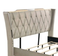 Lorient Kign Size Upholstered LED Wingback Headboard in Ivory / Camel 222661KE New in Box $999