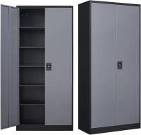 MIIIKO Metal Storage Cabinet with Locking Doors, Black Garage Lockable Steel Cabinets with 4 Doors and 5 Shelves New in box $299