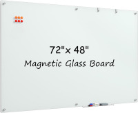 MaxGear Glass Whiteboard Tempered Magnetic Dry Erase Board 72x48 Inch | Magnetic Steel,Frameless Design,Smooth Writing,Ghost Free,Wall Mounted,Accessory Kits,Office Classroom Conference Room Use New Open Box $499