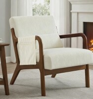 George Oliver Mid Century Accent Chair with Solid Rubber Wood Frame in beige New in Box $599