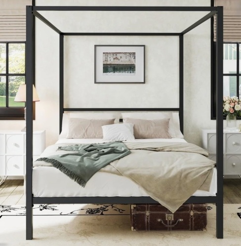 Mercury Row Tabiauea Metal Canopy Platform Bed Frame with Metal Slats, No Box Spring Needed Queen Size New in Box $899